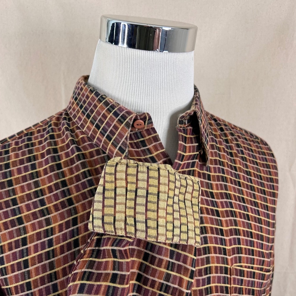 Jhane Barnes XL Flip Cuff Button Down Shirt Orange Plaid Woven Japan Cotton Mens